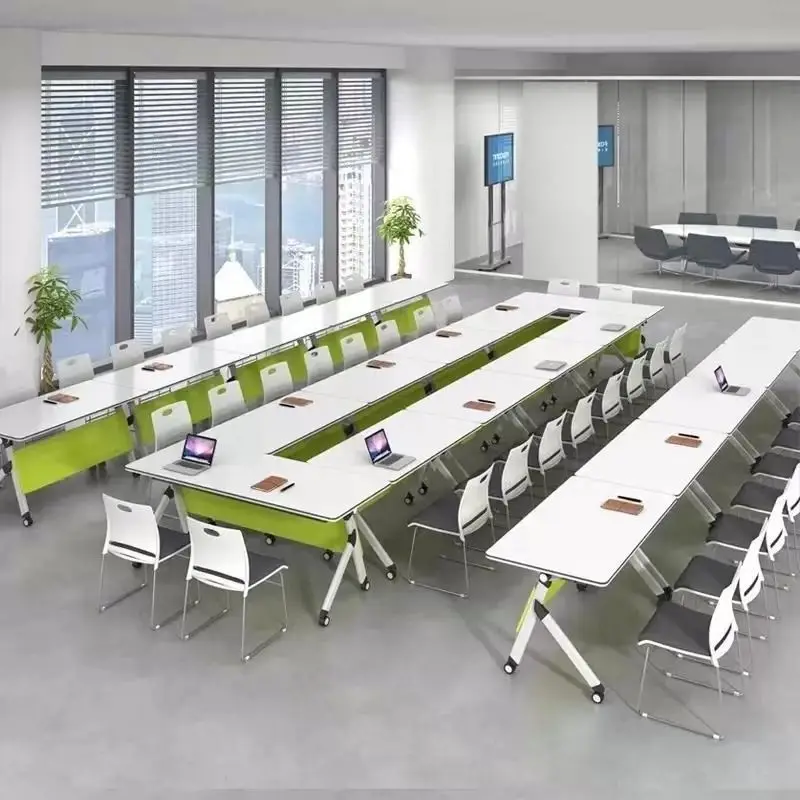 Foldable training table, conference table and chair combination, movable splicing, multi-purpose office strip, double