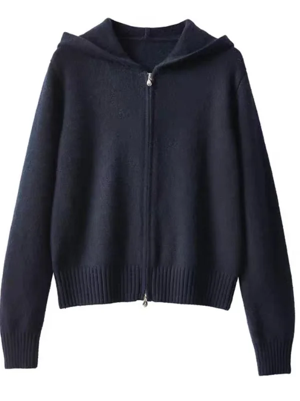 Cardigan aperto lavorato a maglia con cappuccio coreano Sle Capispalla da donna Design Sensation Maglione pigro e delicato Jaet Autunno Inverno