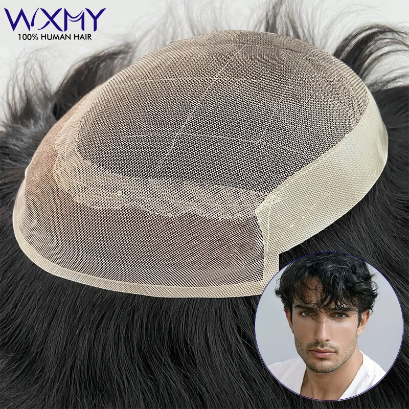 OCT Toupee Men Wig Lace & PU Base Male Hair Prosthesis Natural Human Hair Men's Wigs Capillary Prothesis Breathable Hair Systems