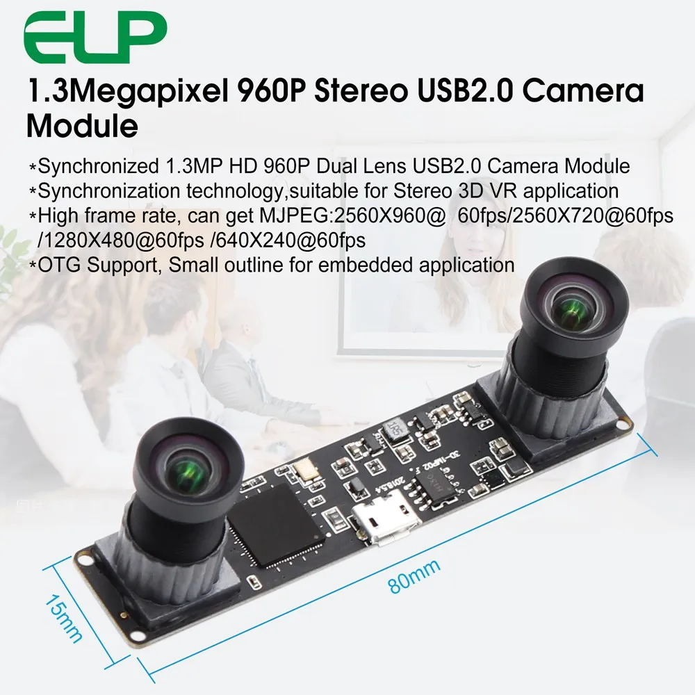 ELP Synchronized Dual Lens Stereo USB Camera 1.3MP HD 960P Webcam 3D VR Web Camera Module With 1/3 CMOS OV9715 Image Sensor Came