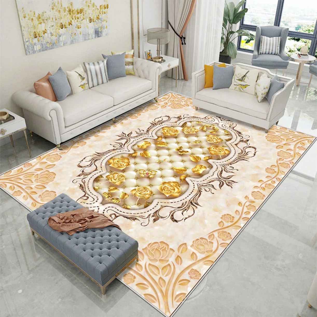 

Modern Luxury Flower Carpets for Living Room Large Size Decoration Bedroom Rug Non-slip Children's Play Mat Customized Alfombra