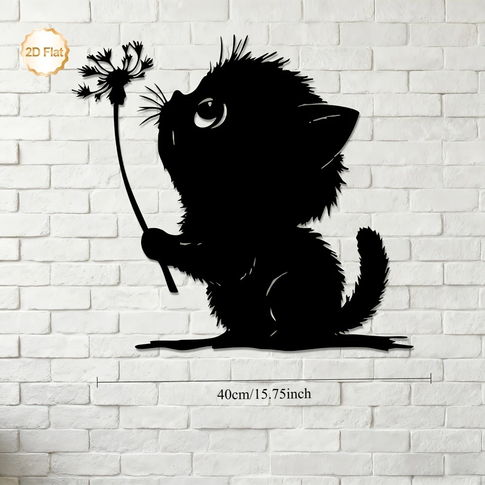 CIFBUY Black Cat Metal Wall Art Dandelion Iron Silhouette 2D Wall Sculpture Decor for Living Room Bedroom Home Office Hallway