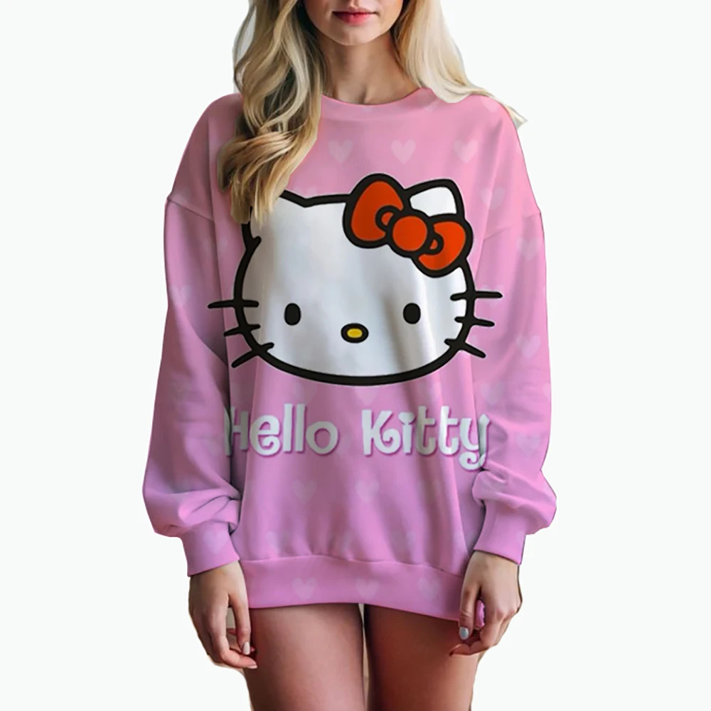 HELLO KITTY Shirt For Women Tid Dye Long Sleeve Shirts Autumn Hoodies Sweatshirts Casual Loose Pullover Sweatshirt Blouses Tops