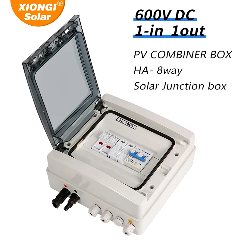 

1-in-1-out 600V IP65 Solar PV Combiner Boxes Surge Lightning Protection DC Distribution Box for Waterproof Outdoor Mounted