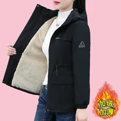 2024 New Autumn And WinterWomen's Overcoat Parka Jacket Plus Velvet Padded Hooded Warm Cotton-Padded Coat For Outdoor Travel