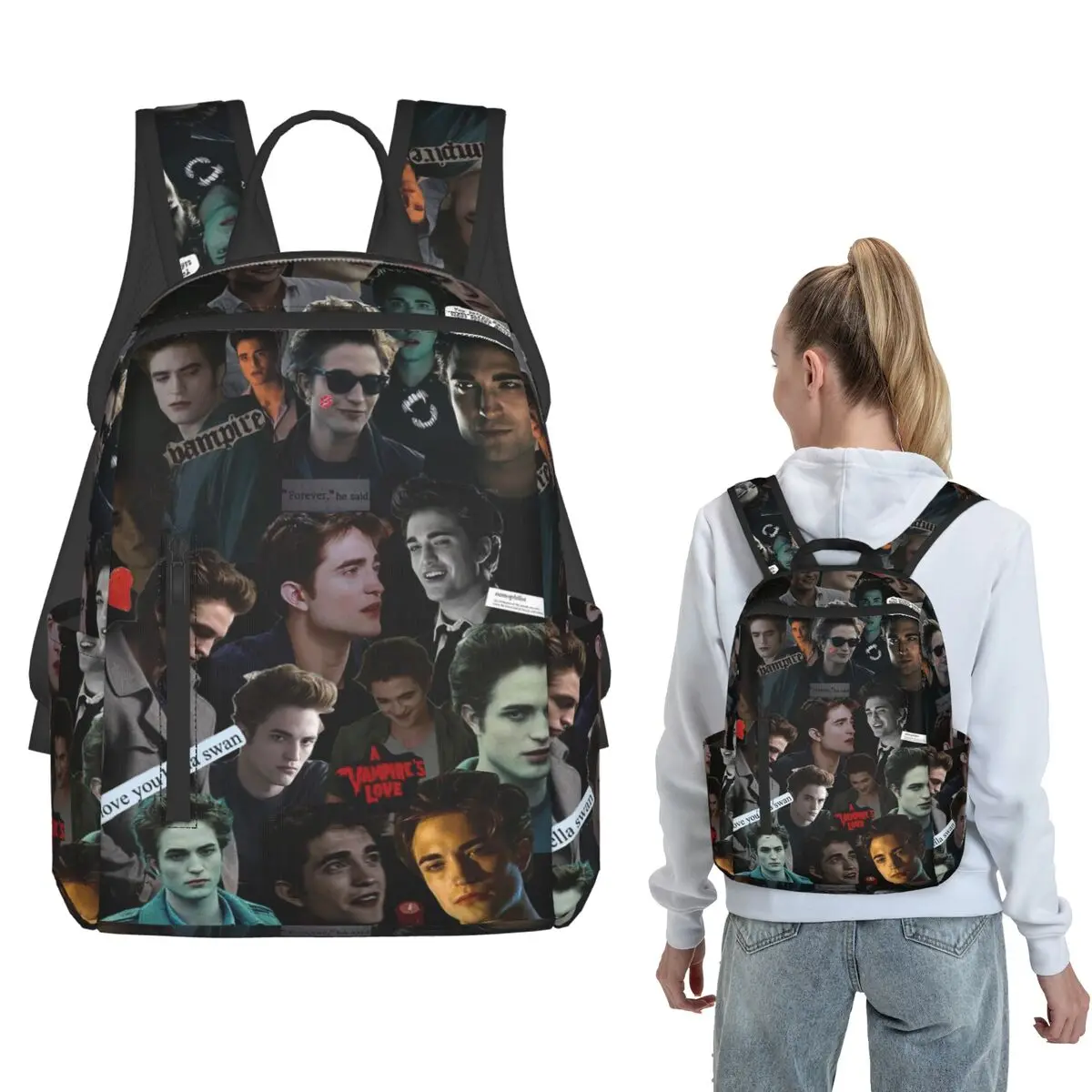 Edward Cullen Twilight (2) Backpack Large Capacity Boys Girls BookBag School Bag Shoulder Bags for Men Women