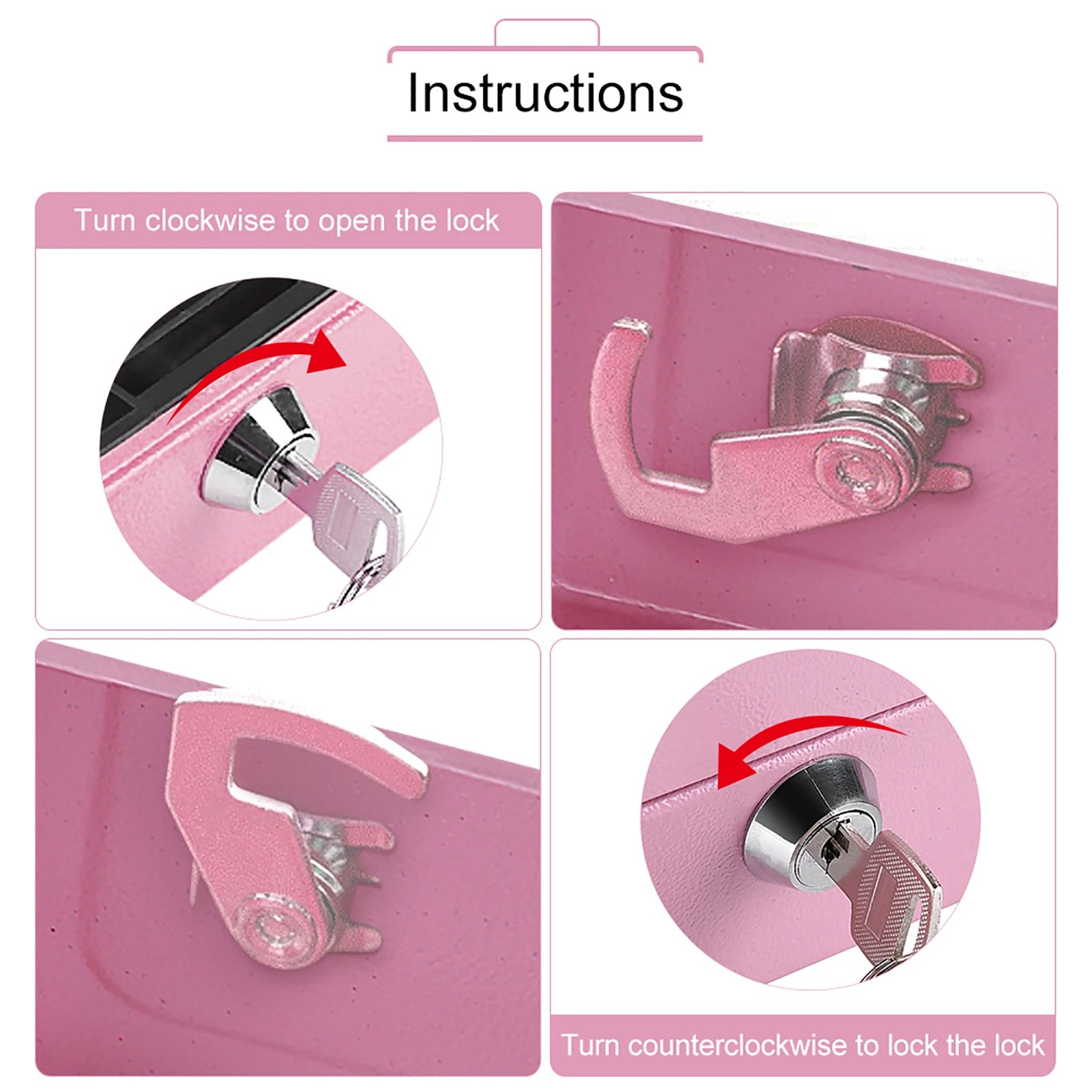 Security Lock Metal Safe Key Mini Portable Pink Steel Petty Lockable Cash Money Coin Safe Security Box Household