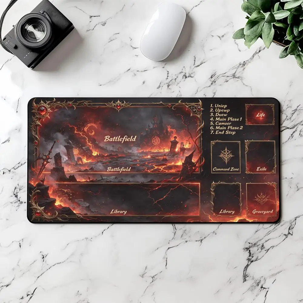 Hellfire Volcano Castle TCG Playmat, Zoned Magic The Gathering Game Mat, Large Trading Card Game Playmat for Tabletop Gaming