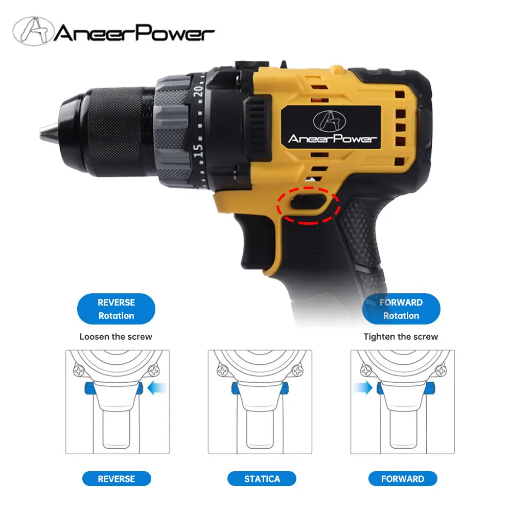 AneerPower 21V Power drill cordless drill 4000 mAh battery with power display function strong power screwdriver power tool.