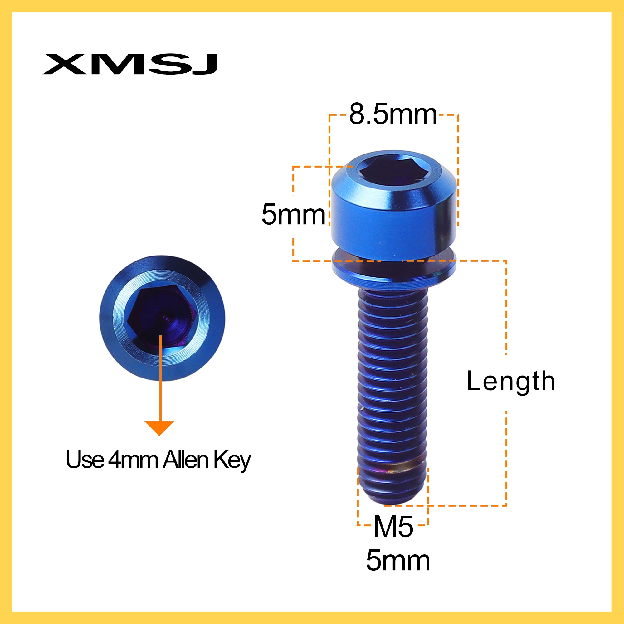 XMSJ Bicycle Handlebar Stem Screw Titanium Bolt With Washer M5*16/18/20mm Bike Stem Screws Seat Post Clamp Fixing Parts