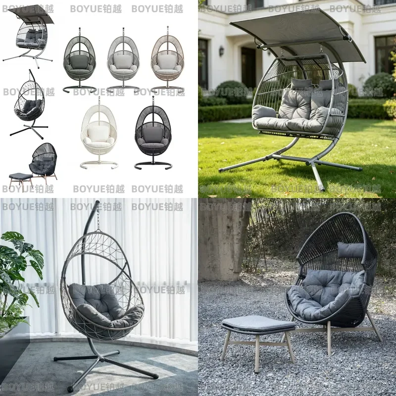 Outdoor Rattan Hanging Chair Wicker Nest Swing for Patio Balcony Garden Villa Floor to Ceiling Hammock Seat Furniture