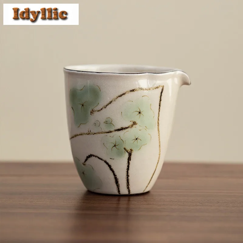 

210ml Wabi Sabi Style Hand-painted Lotus Tea Pitcher Tea Divider Cha Hai Dispenser Justice Cup Fair Mug Tea Ceremony Accessories