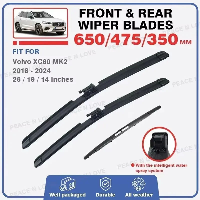 For Volvo XC60 MK2 2018-2024 Front Rear Windscreen Wiper Blades With The Intelligent Water Spray System Without Heating