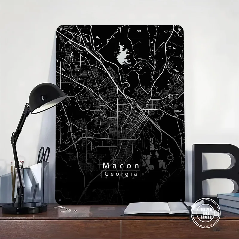 Macon Georgia City Map 3D Printed Texture Poster Personalized Wall Art Retro Metal Tin Signs for Decoration Room Vintage Decor
