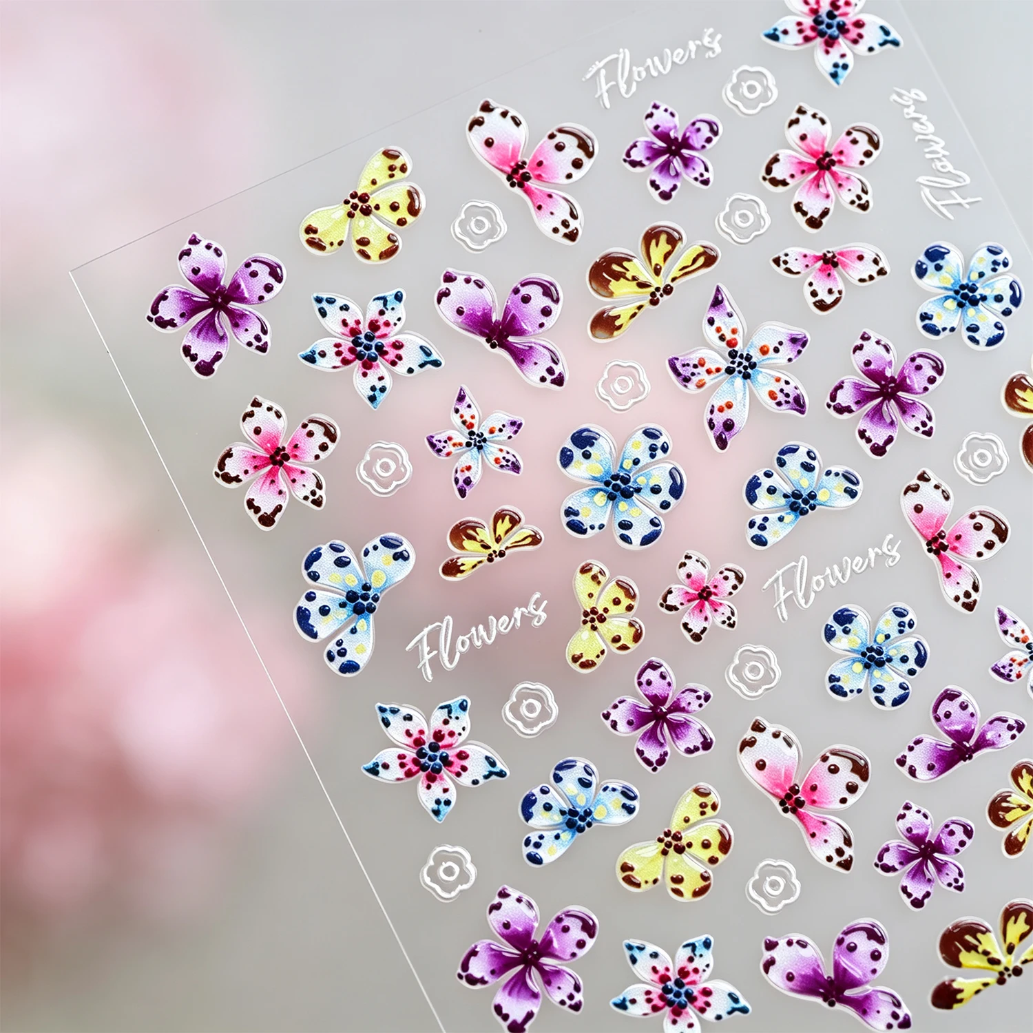 1/4Pcs 5D Mixed Tropical Flowers Nail Stickers Plumeria/Lily/Hibiscus/Sakura/Butterfly flower Adhesive Nail Decal Floral Nail De