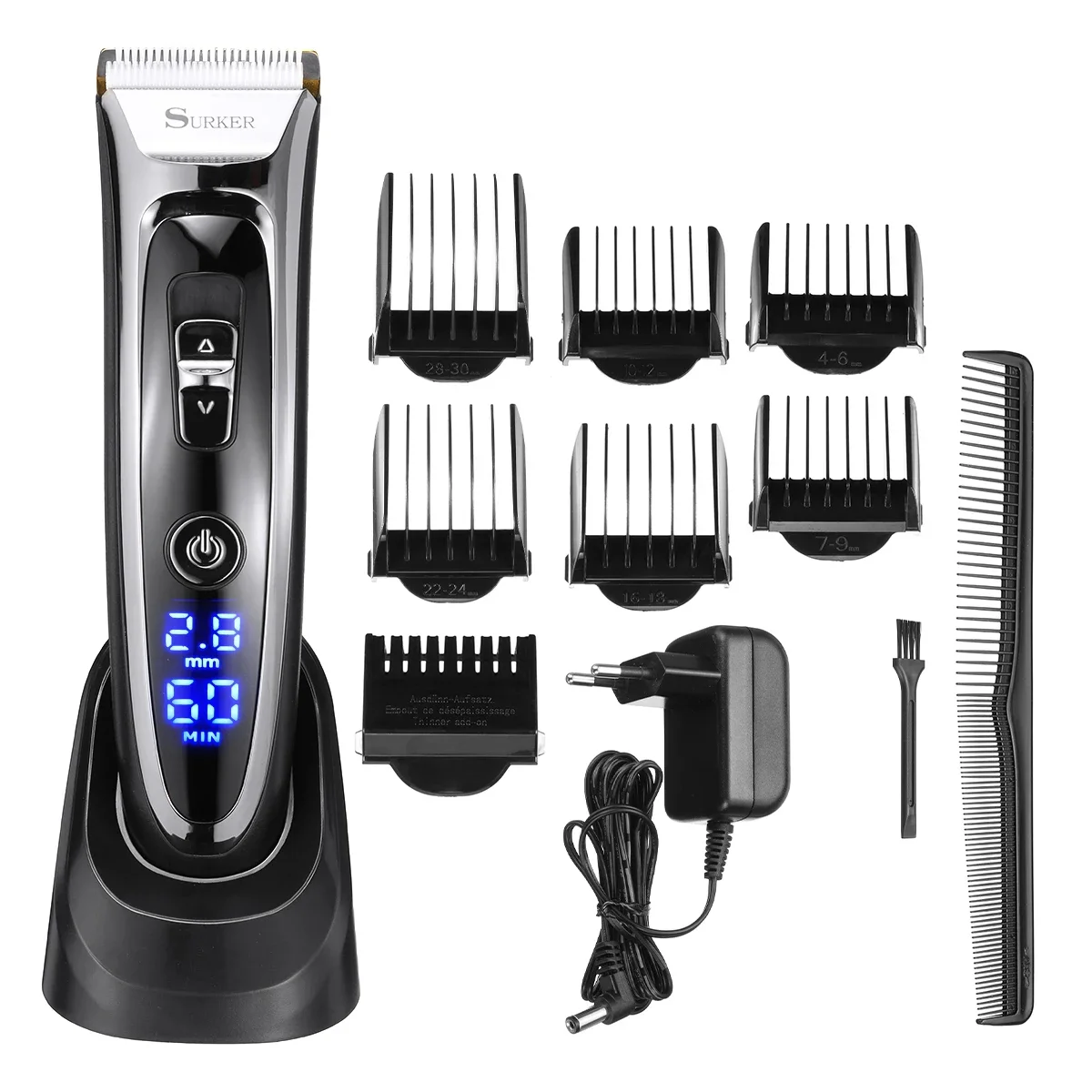 

SURKER RFC-688B Rechargeable Hair Clipper Trimmer LED Display Ceramic Knife Fast Charge Haircut Machine EU Plug