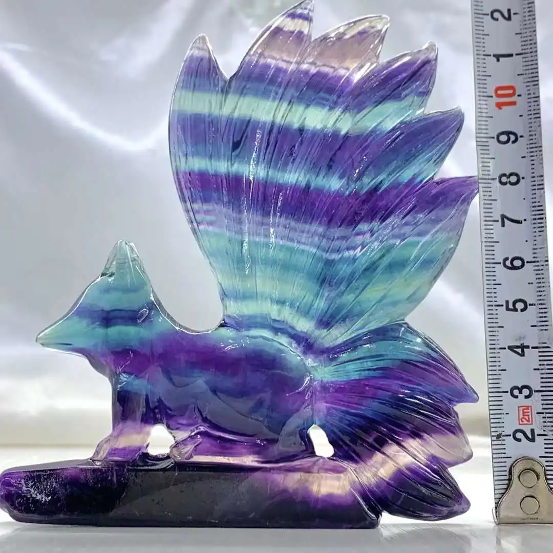 Imagem -06 - Estátua de Pedra Raposa de Nove Caudas em Cristais Naturais Esculpida Tamanho Grande Fluorita Azul e Roxa Produto Animal Reiki Nova Chegada 12cm 2024