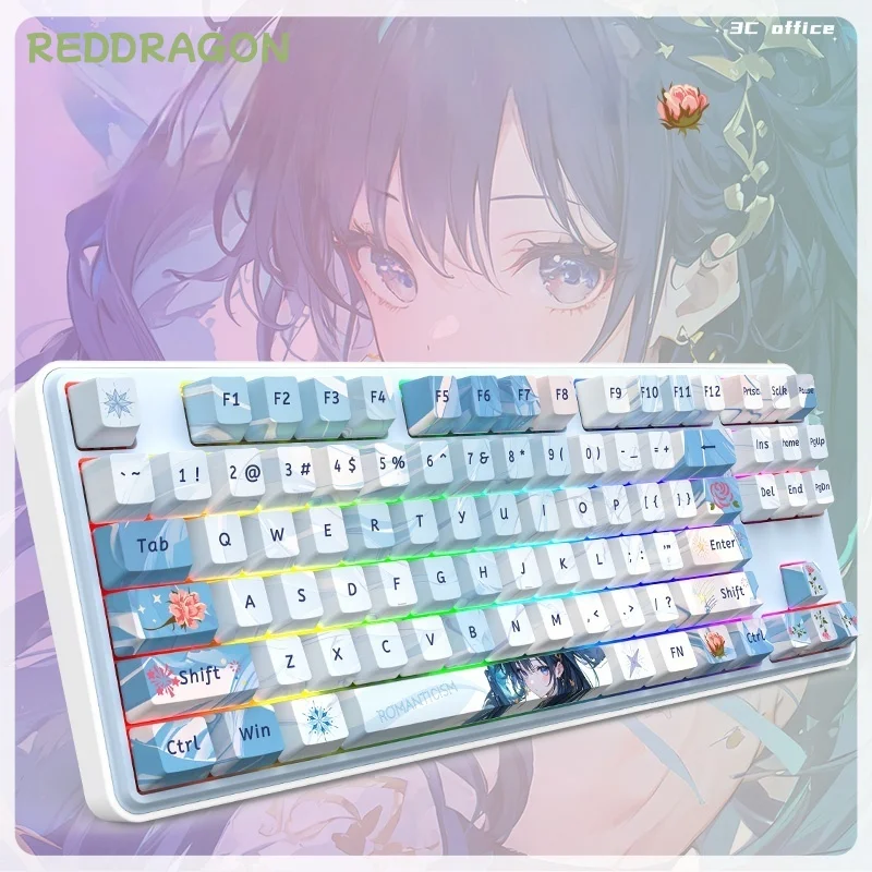 

Red Dragon Ks87 Mechanical Keyboard 3-Mode Hot-Swappable Gasket Structure Full Key Non-Impact Rgb Gaming Keyboard For Gamer Gift