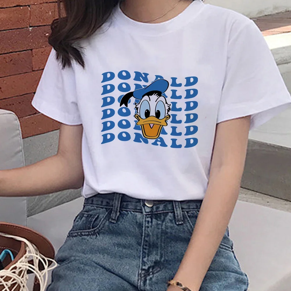 Fashion Cartoon Mickey Mouse Donald Duck T Shirt Women Summer Casual Girls Tops White T-shirts Female Harajuku Tshirts