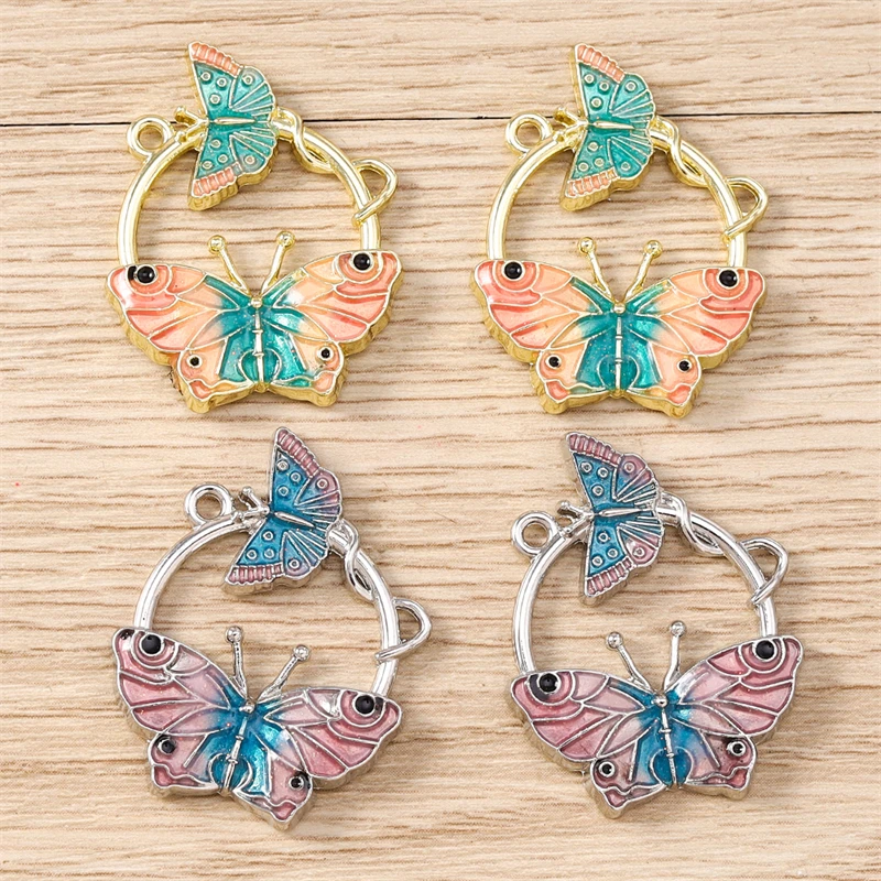 5pcs 24x29mm Cute Colorful Enamel Flying Butterfly Charms Pendants for Making Necklaces Earrings Bracelets DIY Jewelry Findings