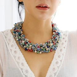 Luxury Crystal Beaded Statement Choker Necklace for Women Party Costume Jewerly Chunky Collar Necklace Earrings Jewelry Sets