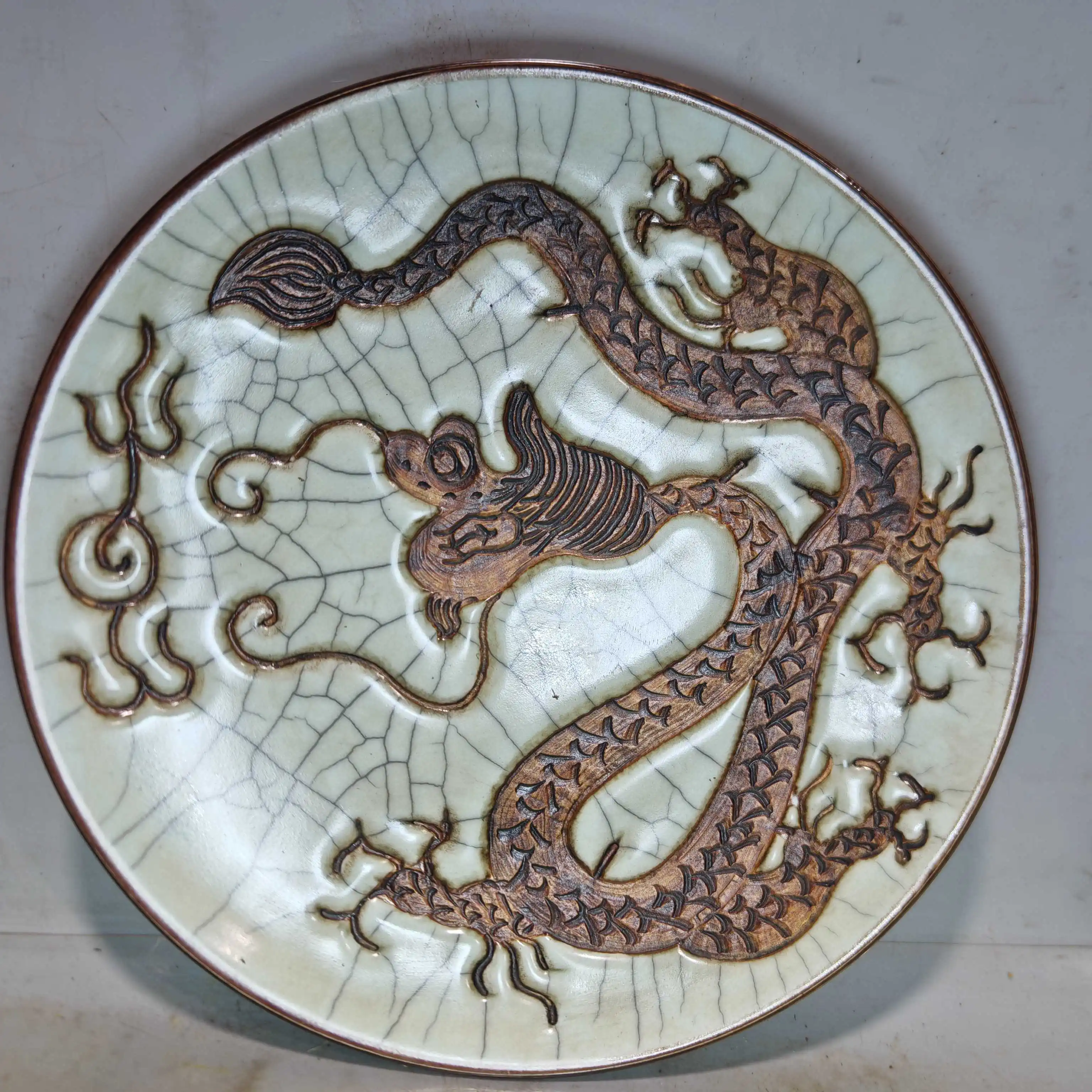 

Antique Old QingDynasty porcelain plate,mesh glaze Red Dragon,Hand Painted Decoration /Collection/ crafts,Free shipping