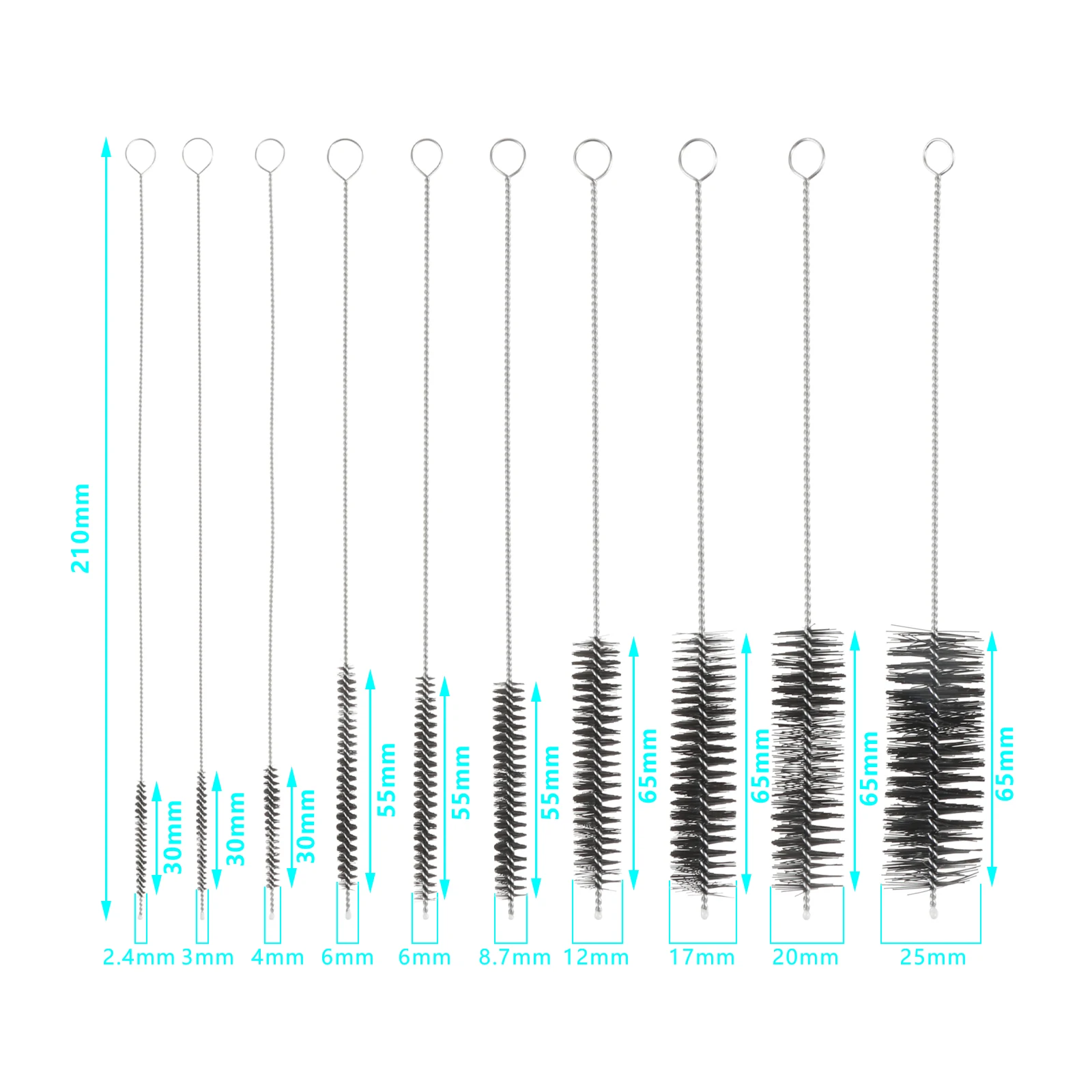 10Pcs Stainless Steel Soft Hair Suction Glass Tube Cleaner Brushes Nylon Brush Wire Bottle Fish Tank Pipe Brush Cleaning Tools