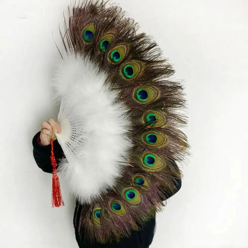 New 28 Bones Large Peacock Fur Fan 9 Colors 65cm Cheongsam Show Live Fan Square Dance Performance Fan Wedding Party Decoration