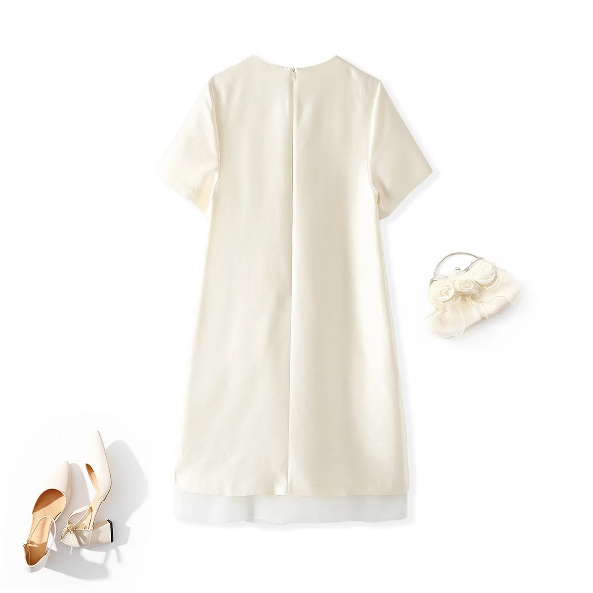 Winsleter-47%Silk 53%Wool Elegant Dress, O Neck Organza Hem, Women Simplicity Commute Chic Dresses, 2026 Autumn New D69141CC