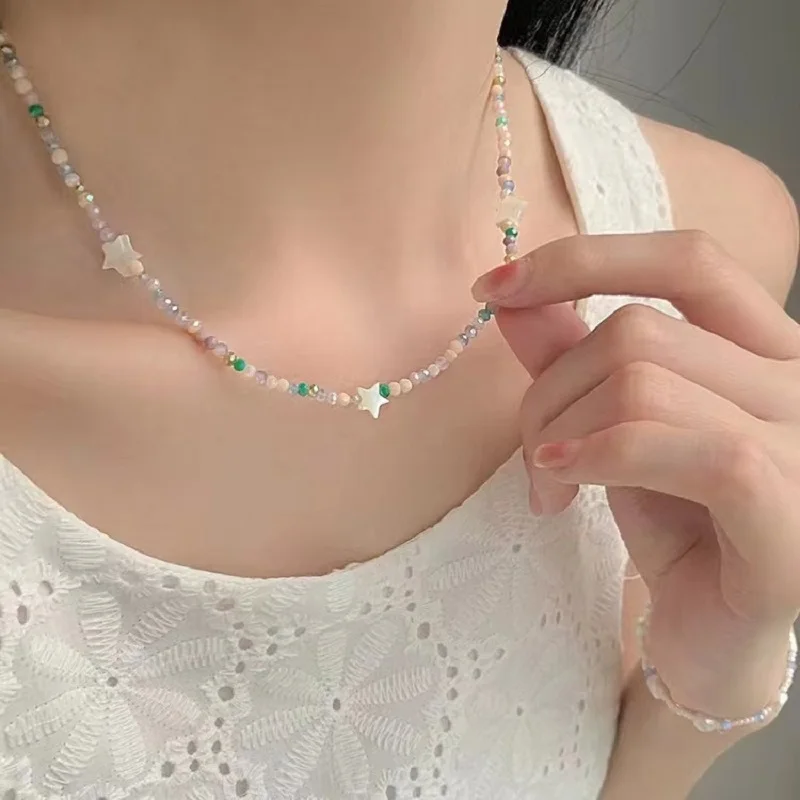 Bead Necklace Star Shaped Choker Simple Girls Clavicle Chain Wedding Bride Pendant Jewelry Cute Sweet Pearl Necklaces Gifts