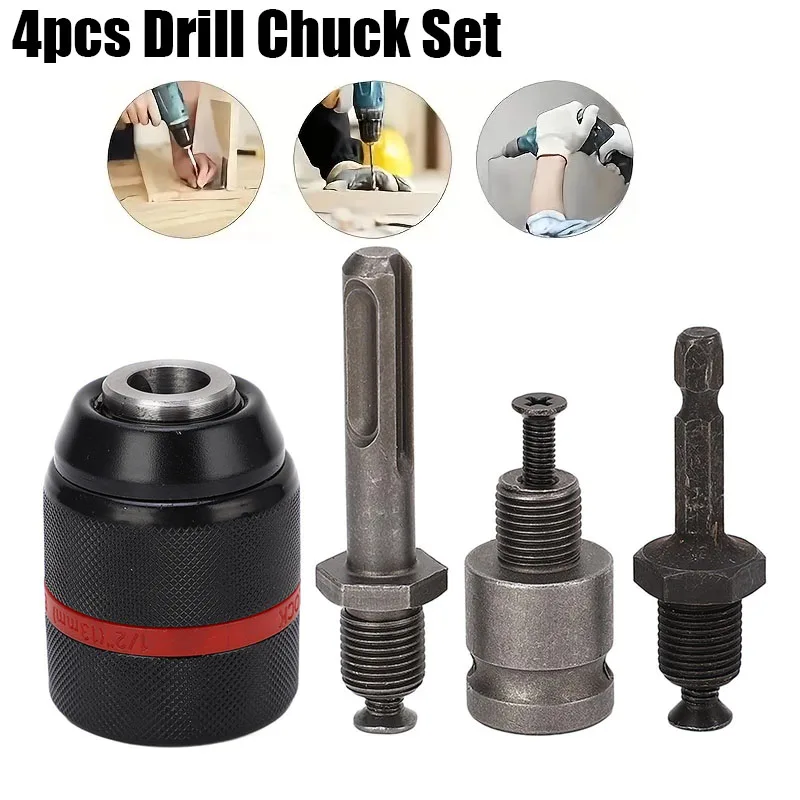 

4pcs Metal Drill Chuck 2~13mm Ratchet Type Drill Chuck Socket Multipurpose Hardware Tool For Electricians And Maintenance Tools