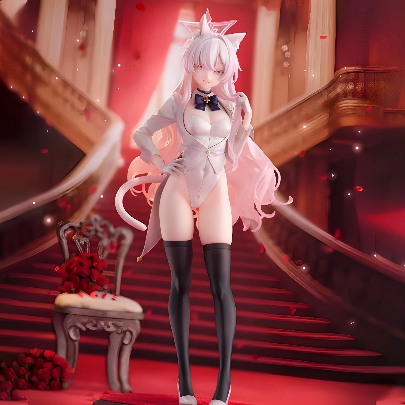 Calidad importada, archivo azul, oreja de gato, figura de cristal transparente, postura de pie, juego bidimensional, adorno de chasis de chica hermosa