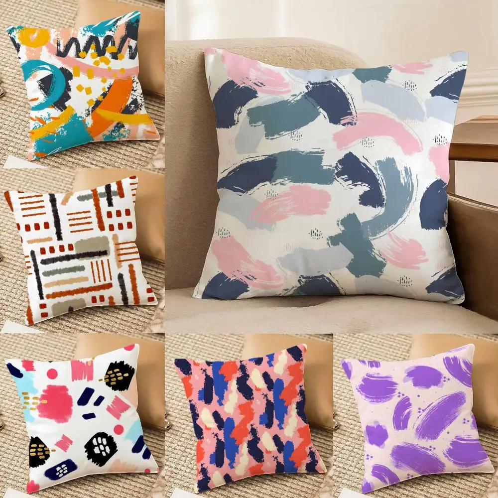 Abstract Paint Stroke Art Cushion Cover Plush Fabric Soft Double-Sided Printed Sofa Home Decor Fine Winter Gift Pillow Case
