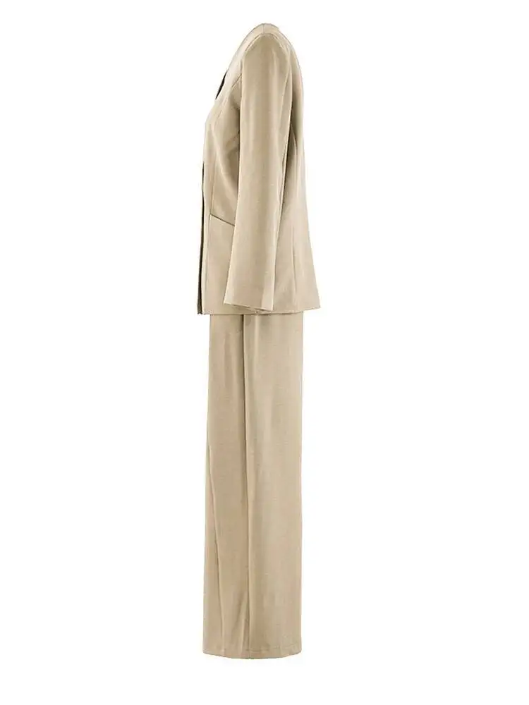Size Blazer Big Pleated Wide Leg Pants Two Piece Suit New V-Neck Long Sleeve Women Fashion  Spring Autumn 2026 VWXL