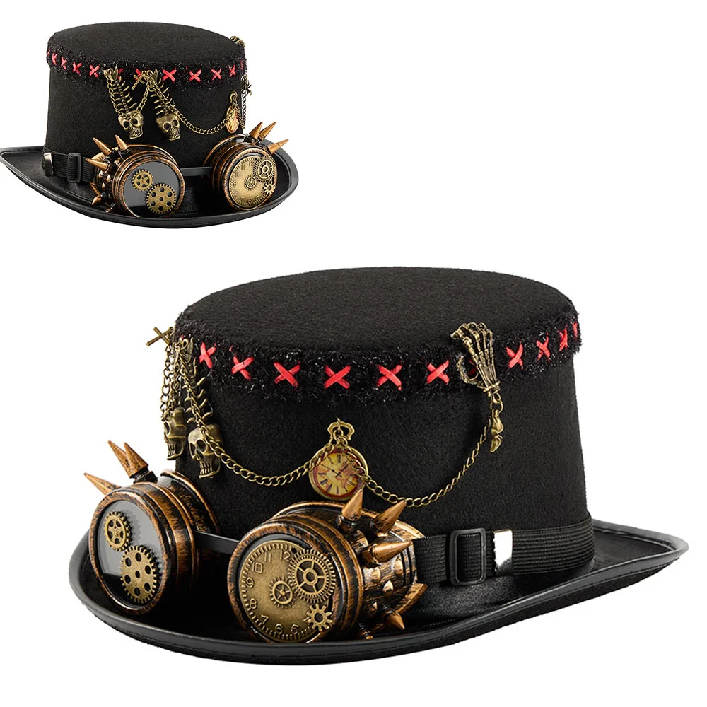 Steam Punk Lolita Chain Gear Eyeglasses Gothic Dark Skeleton Claw Fishbone Vintage Children's Hat Accessories Halloween Decorate