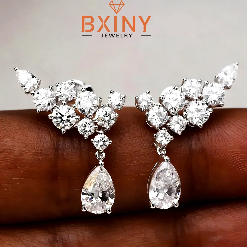 

Серьги-подвески BXINY 6.1CTTW из муассанита, серебро S925, для женщин, в форме крыльев ангела, подарок для невесты на свадьбу, ювелирные изделия, сертифицированные GRA