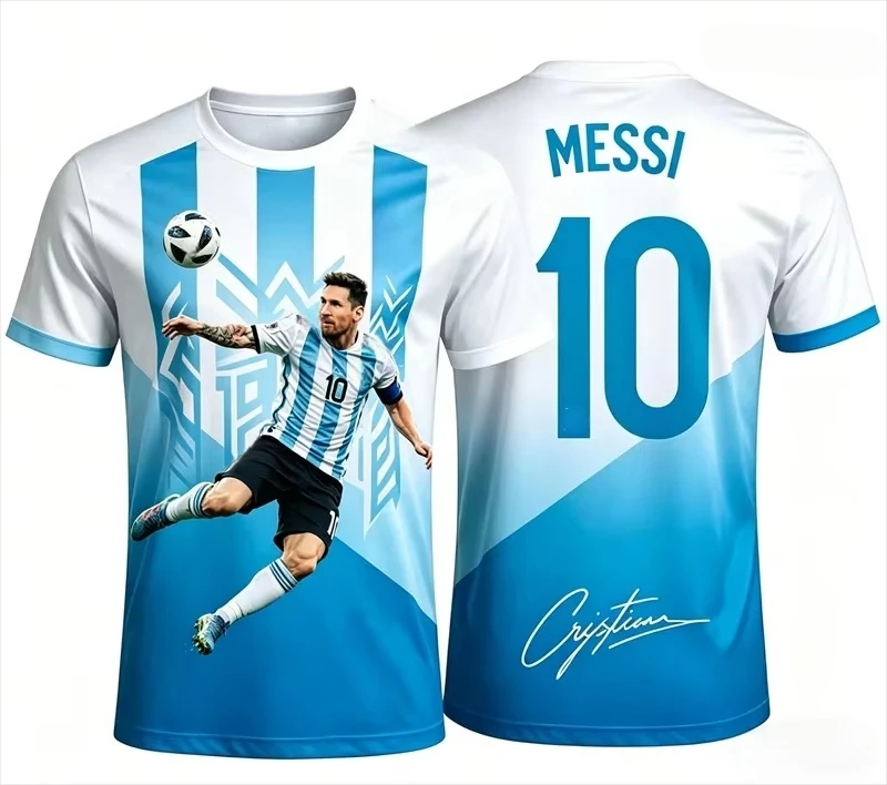 2026 Messi No.10 G.O.A.T Print Football T-shirt, 3D Graphic Sports Jersey, Unisex Adult Kids Casual Short Sleeve Soccer Fan Tops