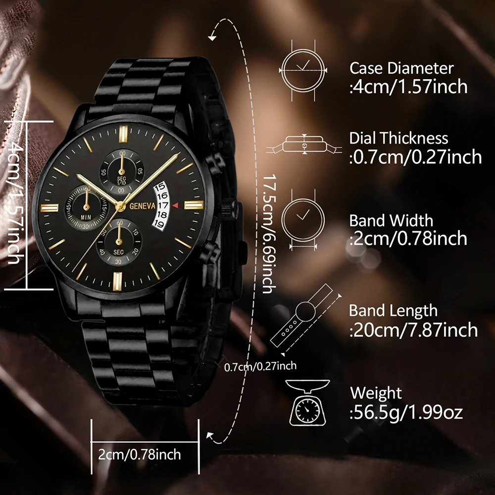 4PCS Business Men's Gift Box Watch Set Fashion Trend Quartz Watch Bracelet Necklace Ring Set Perfect Gift Set for Friends or Dad image 5