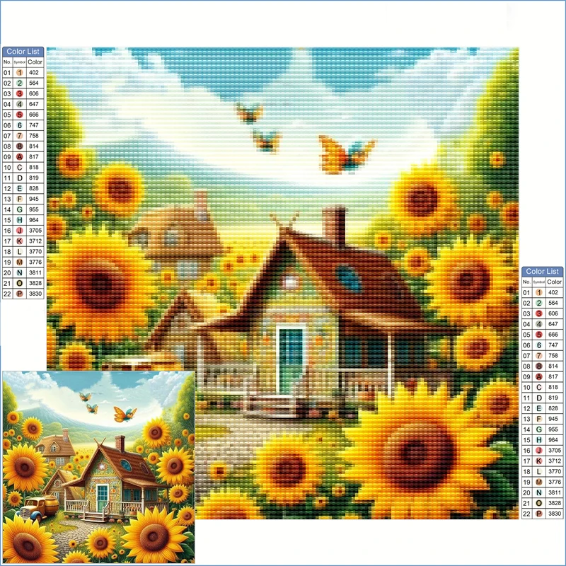 

Diy Diamond Painting Kits Large Full Diamond Embroidery Sunflower Field With Small House Diamond Pictures Arts And Crafts Adults