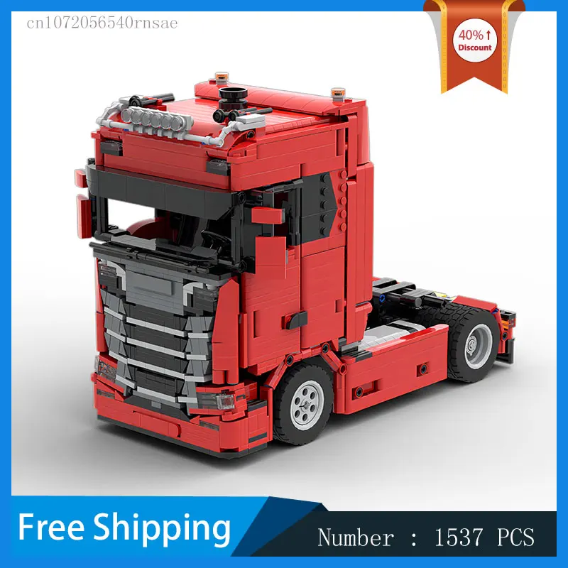 Building Blocks MOC Red Truck Trailer Vehicle Transport Car Technology Bricks Assemble Toy Birthday Present Children Gift