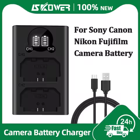 Dual Camera Battery Charger for Sony NP-FW50 FZ100 BX1 Canon LP-E6 E8 E17 NB-13L fuji NP-W235 W126 Nikon EN-El15 EL25 Panasonic