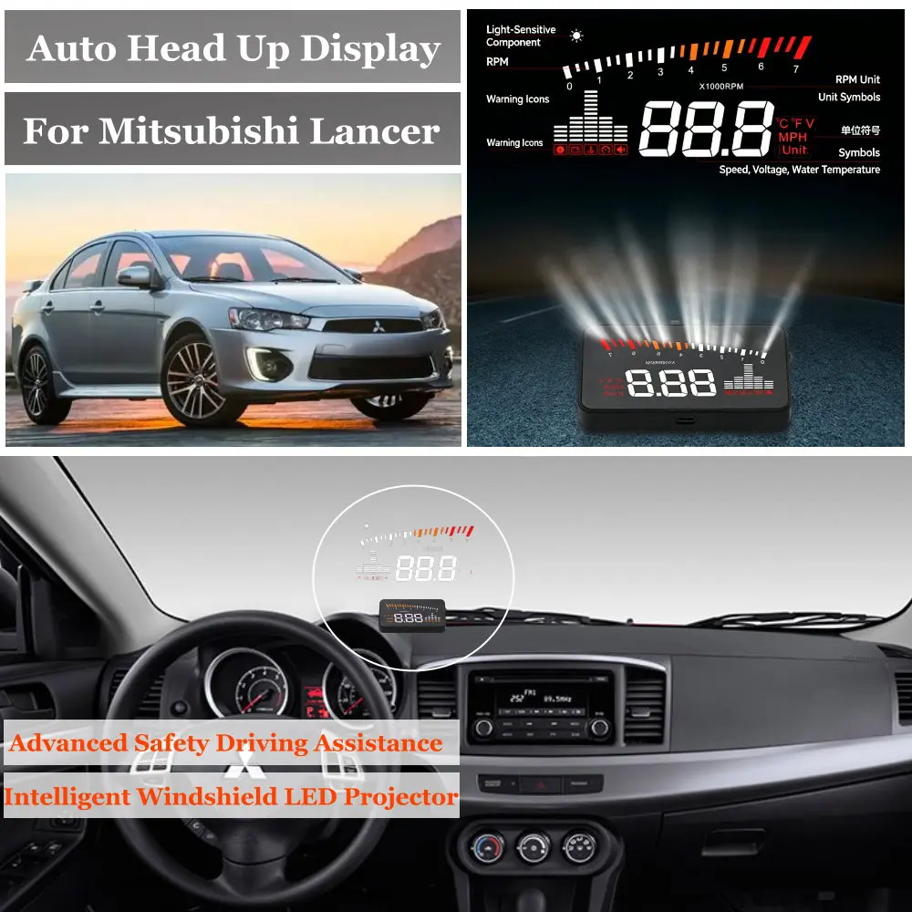 Car Head Up Display For Mitsubishi Lancer CS CX CY 2003-2017 AUTO HUD Windshield Projector Accessories Speedometer Odometer RPM