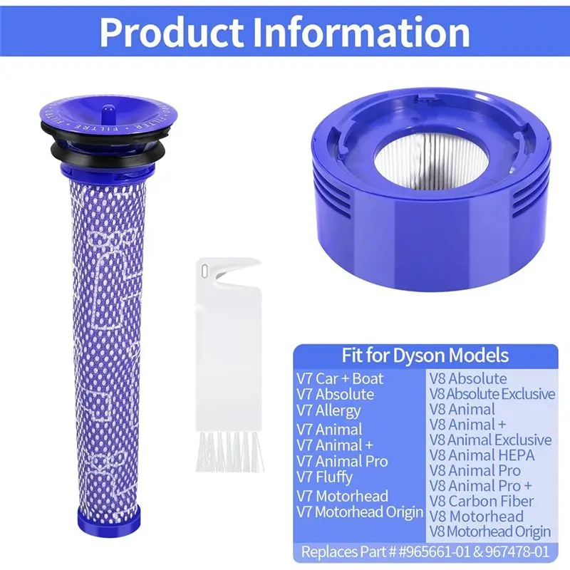 A93E-Filter Set For Dyson V7 V8 Cordless Vacuum Cleaners Replacement Pre-Filter And Post-Filter Accessories Spare Parts