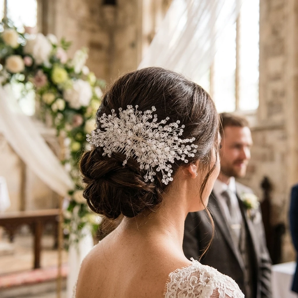 Bridal Hair Accessory Crystal Beads Hair Comb for Wedding Ceremony Hand-made Elegant Headpiece Jewelry for Brides Women