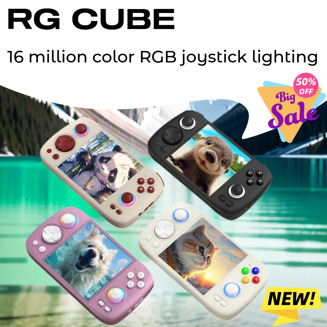 

ANBERNIC RG Cube Retro Handheld Game Console 3.95 Inch IPS Screen 64bit Android 13 Unisoc T820 Hall Joystick RGB lighting effect