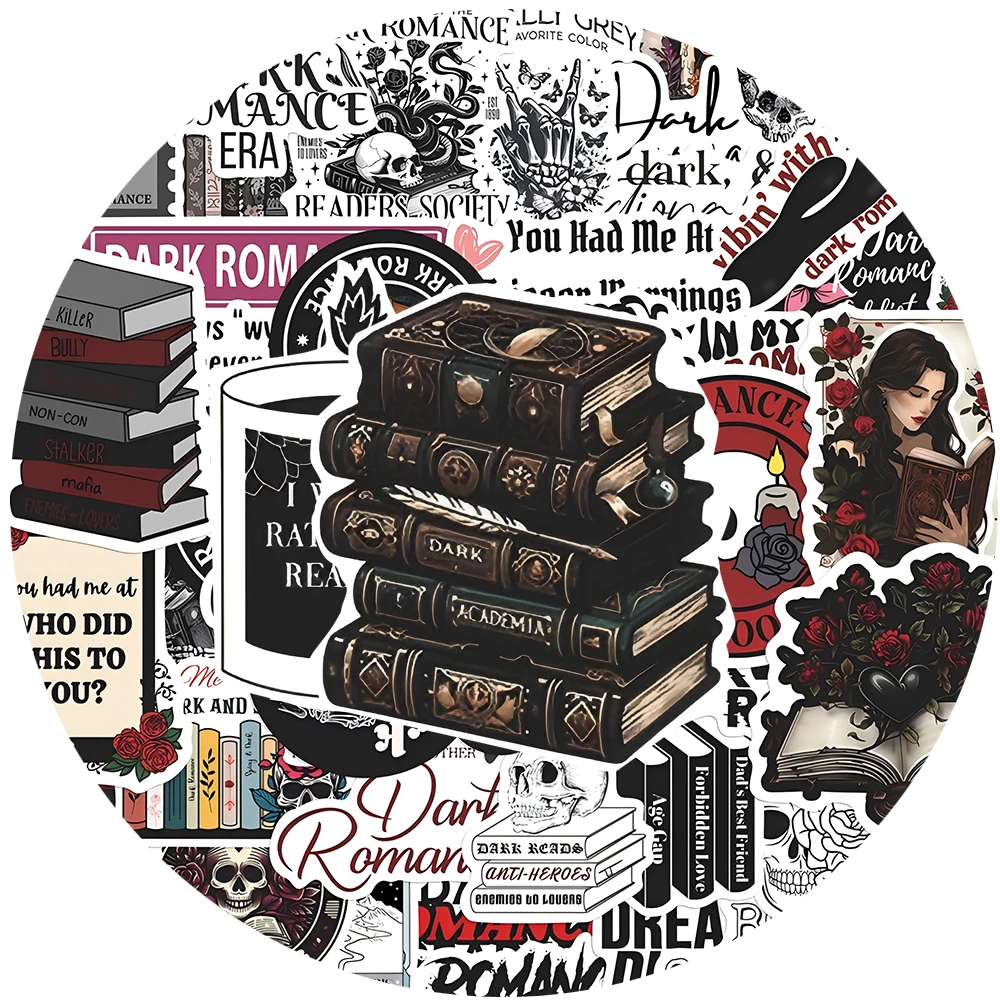 10/30/50pcs Gothic Dark Romance Reader Stickers Cool Skull Books Readinhg Decals Stationery Guitar Phone Decoration Sticker Pack