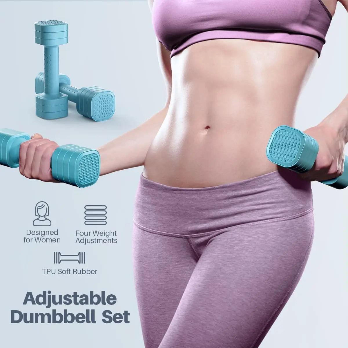 Adjustable Dumbbell Set of 2, 4 in 1 Free Weights Dumbbells Set for Women, Each 2lb 3lb 4lb 5lb with TPU Soft Rubber Handle