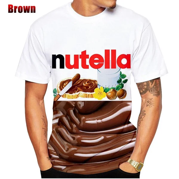 2024 New Summer Fashion Men's 3D Printing Nutella Chocolate Funny T Shirt Food Casual Short-sleeved T-shirts