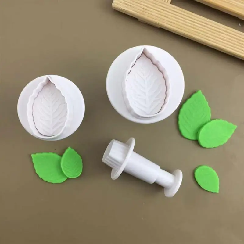 U75C 3pcs Rose Leaf Baking Mold Kitchen Biscuit Cookie Cutter Puss) Manger 3D Die Die Fondant Cake Tools Decorating Tools