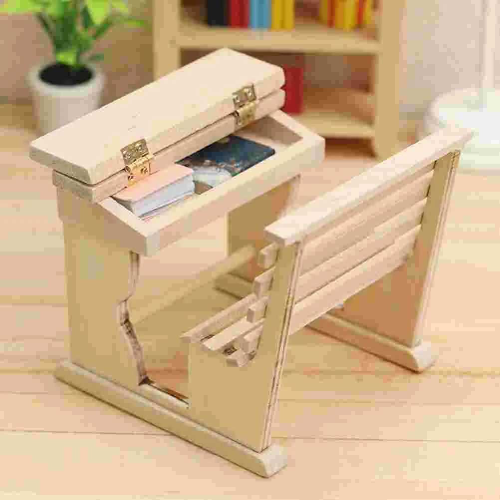 Dollhouse Desk Kids Toys Water Table Mini Wooden Model School Chair Baby Decoration Adornment Office Child